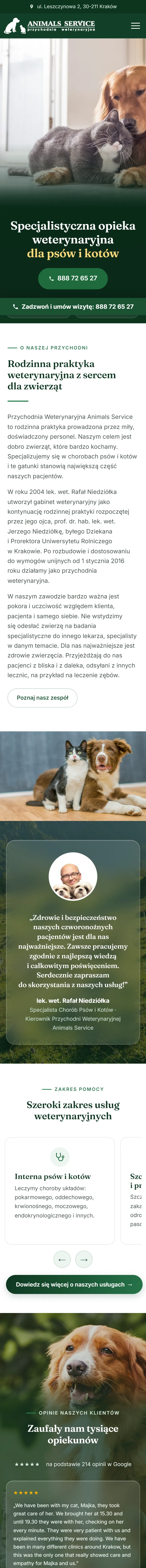 Strona Animals Service, lecznica weterynaryjna w Krakowie